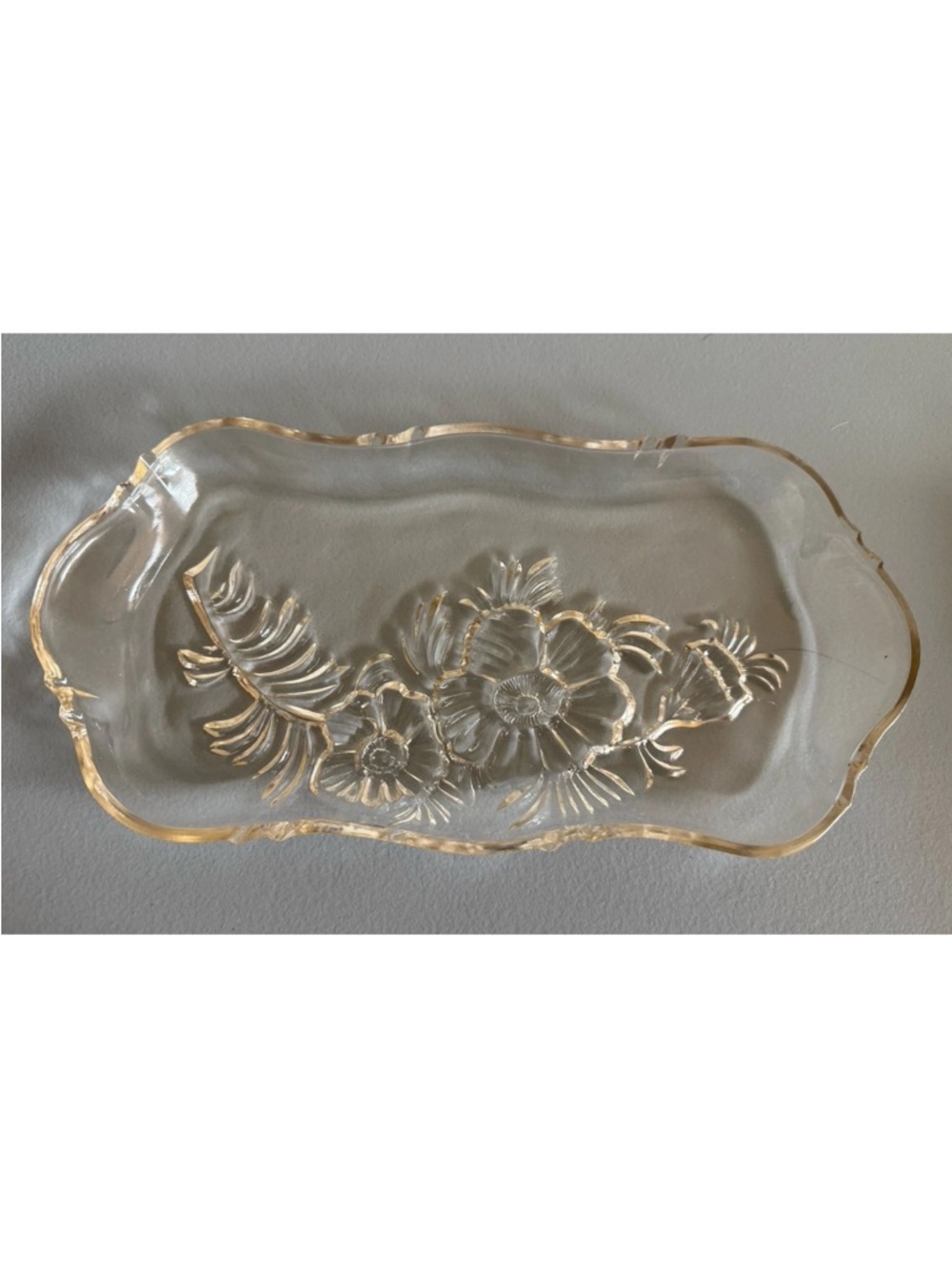 Vintage Indiana Glass Tiara Sandwich Floral Glass Tray Scalloped Platter